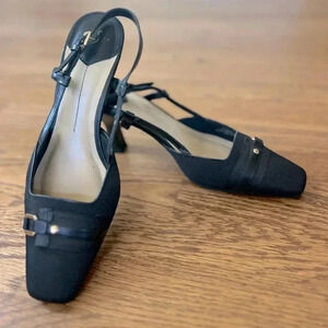womens lifestride coffee brown tweed fabric square toe slingback heels Size 8.5W